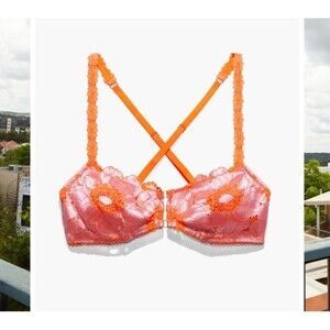 Savage X Fenty Perfect Poppies Unlined Lace Demi BraletteIn Orange & Pink Medium